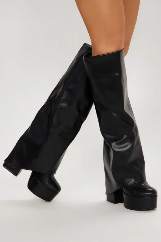 Malia Platform Overlay Boots - Black sold by Fashion Nova