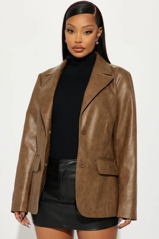 Blaire Washed Faux Leather Blazer - Brown sold by Fashion Nova
