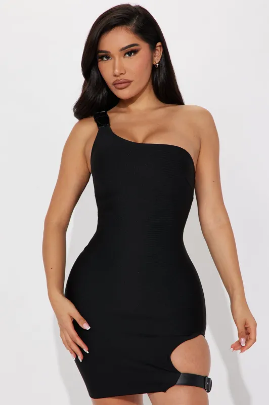 Buckled Up Bandage Mini Dress - Black sold by Fashion Nova