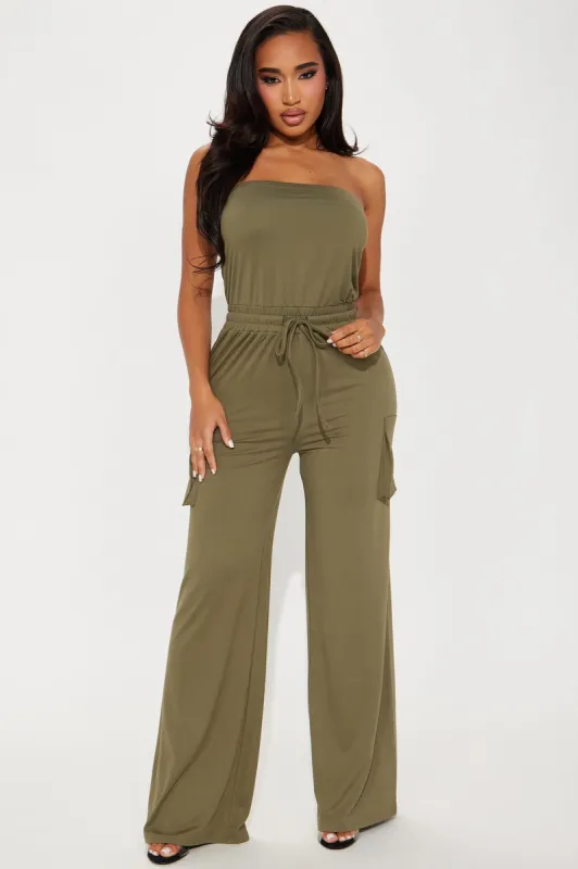 Alex Cargo Jumpsuit - Olive sold by Fashion Nova