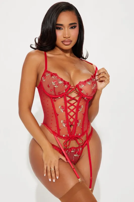 Summer Love Cherry Embroidered 2 Piece Bustier Set - Red sold by Fashion Nova