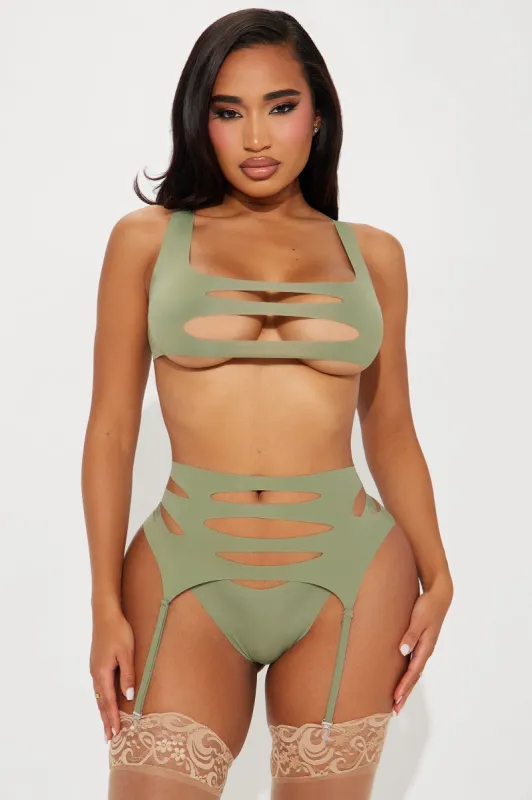 Cam Girl Strappy Slash Cutout 3 Piece Garter Set - Sage sold by Fashion Nova