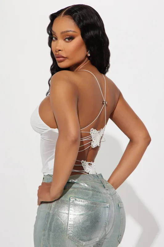 Butterfly Kisses Mesh Top - White sold by Fashion Nova
