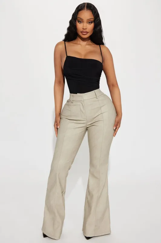 Doing Me Washed Faux Leather Flare Pant - Stone sold by Fashion Nova