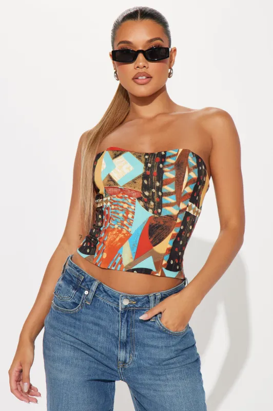 Sweet Talks Corset Top - Orange/combo sold by Fashion Nova