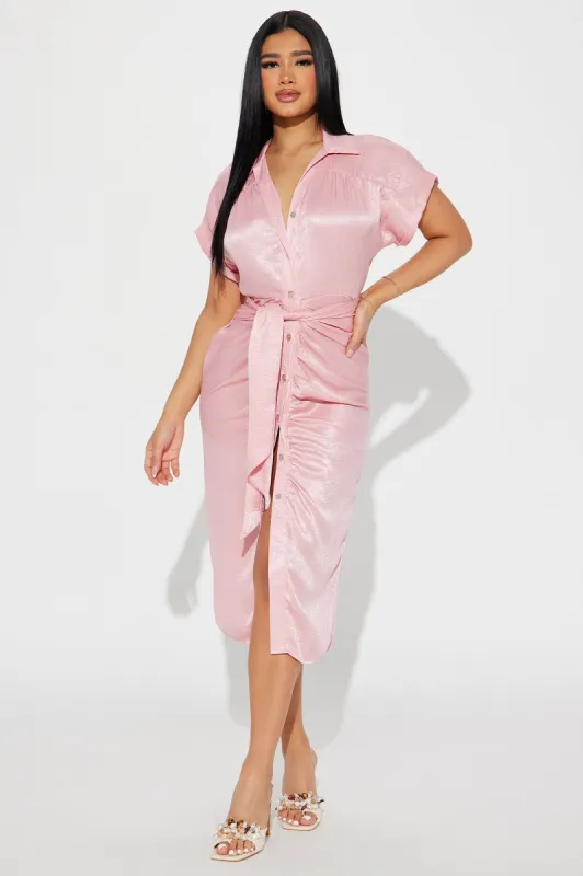 She Means Business Satin Midi Dress - Blush sold by Fashion Nova