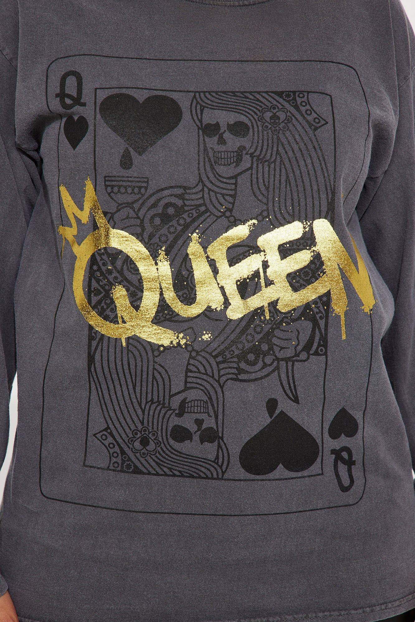 Queen Of Hearts Long Sleeve Tee - Grey/combo sold by Fashion Nova product image thumbnail 3