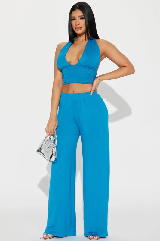 Demi Halter Pant Set - Turquoise sold by Fashion Nova