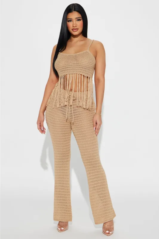 Weekend Flirt Crochet Pant Set - Taupe sold by Fashion Nova