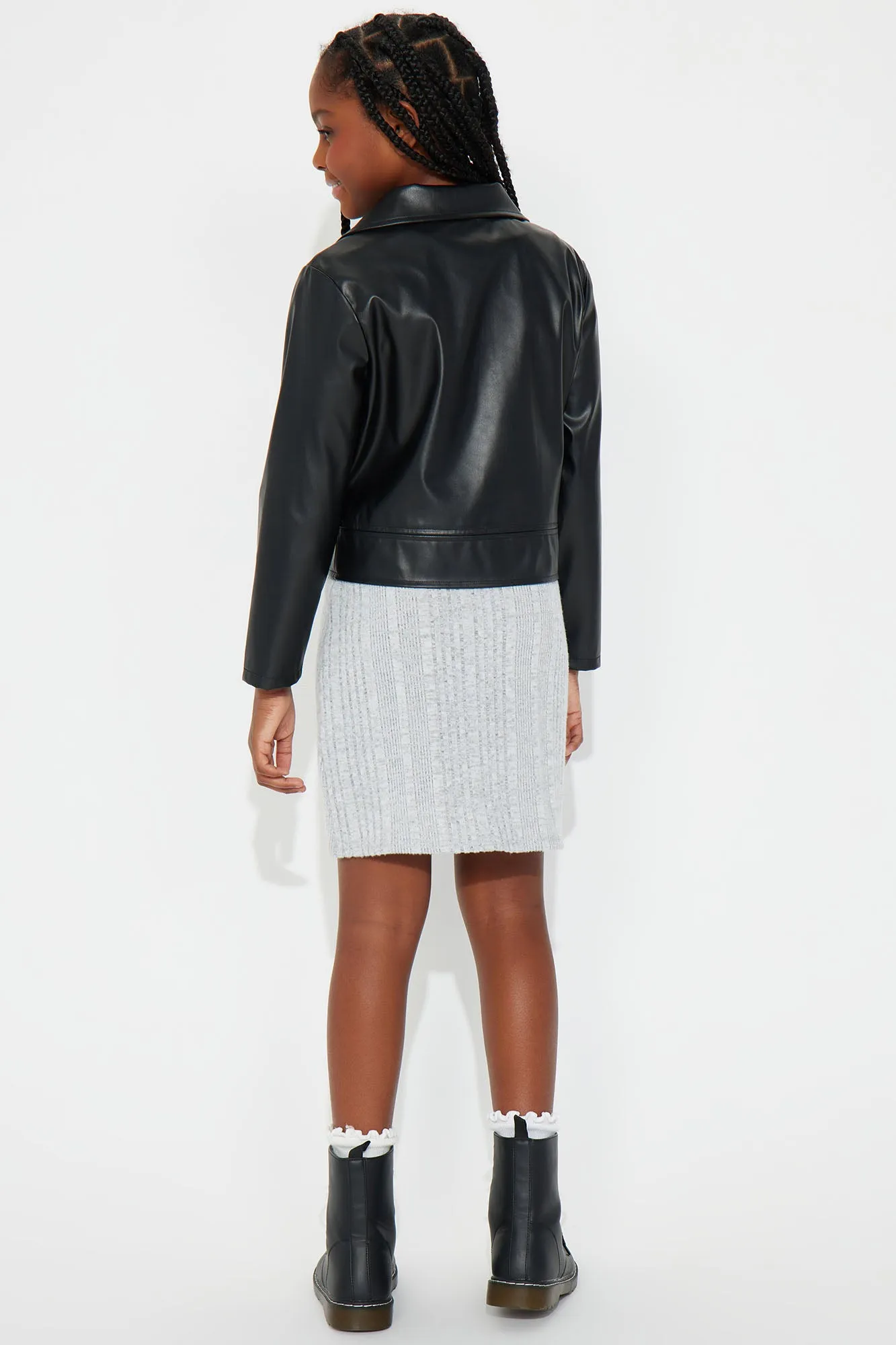Mini No Fear Faux Leather Jacket With Rib Dress Set - Black/Grey sold by Fashion Nova product image thumbnail 4
