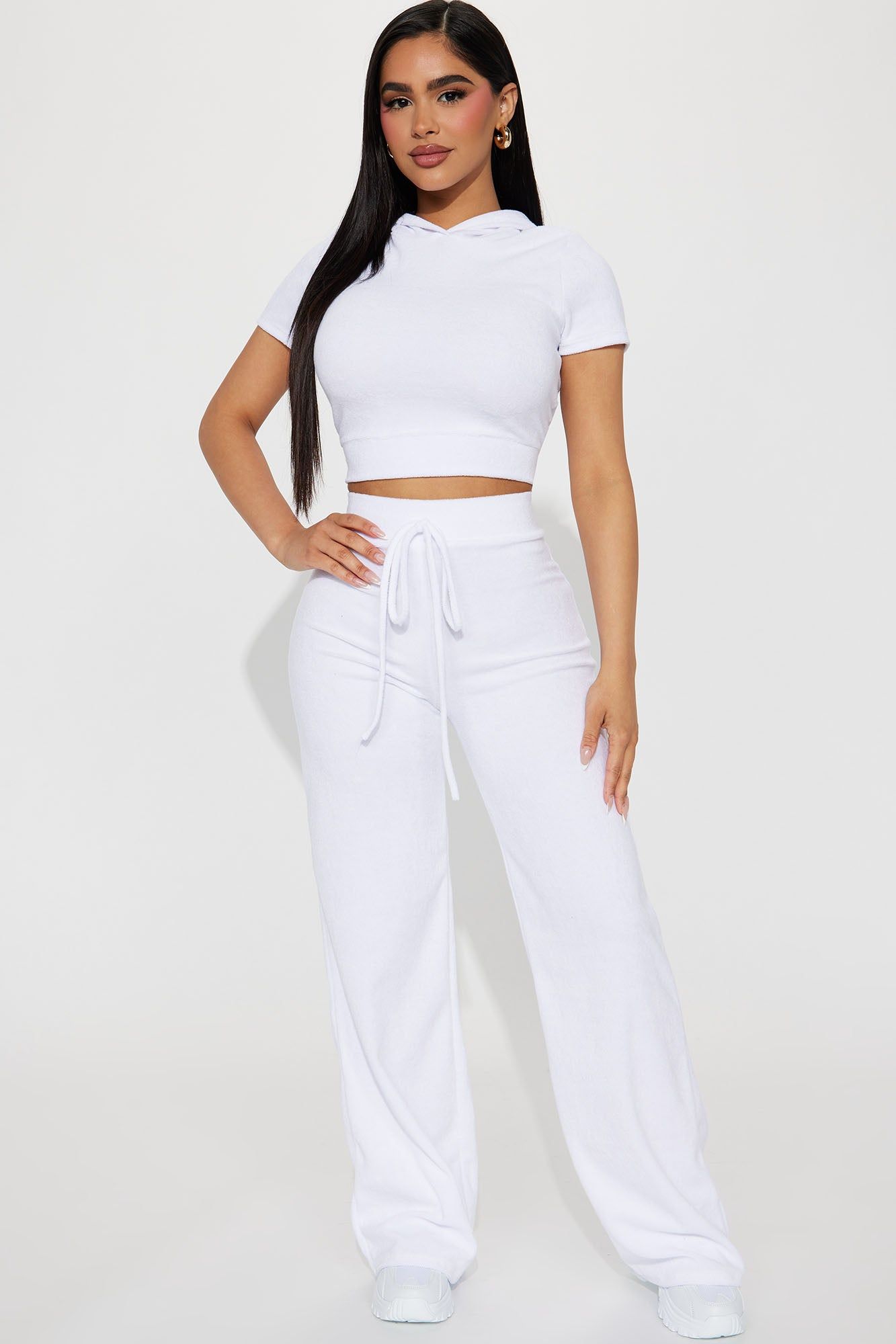 Petite Sabrina Terry Cloth Pant Set - White sold by Fashion Nova