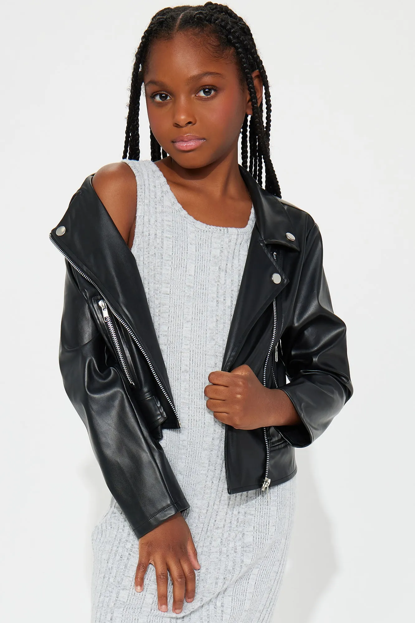 Mini No Fear Faux Leather Jacket With Rib Dress Set - Black/Grey sold by Fashion Nova product image thumbnail 2