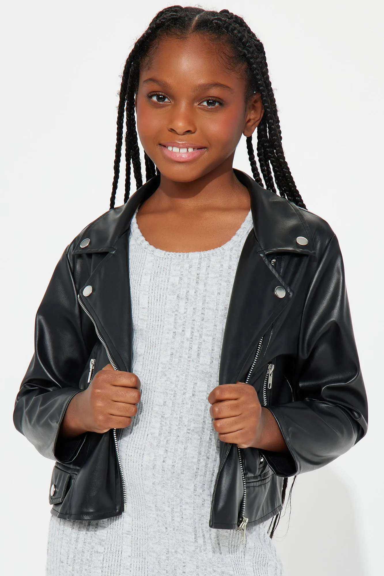 Mini No Fear Faux Leather Jacket With Rib Dress Set - Black/Grey sold by Fashion Nova product image thumbnail 3