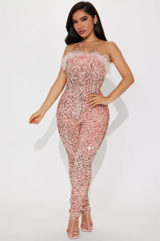 Catch Me Sparkling Jumpsuit - Blush sold by Fashion Nova