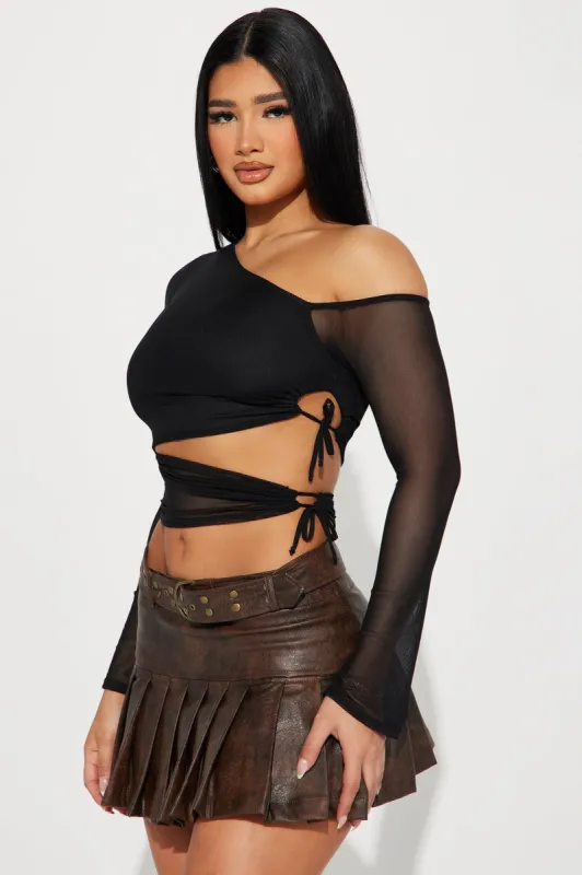 Double Date One Shoulder Mesh Top - Black sold by Fashion Nova
