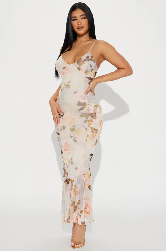 Love Letters Mesh Maxi Dress - White/combo sold by Fashion Nova