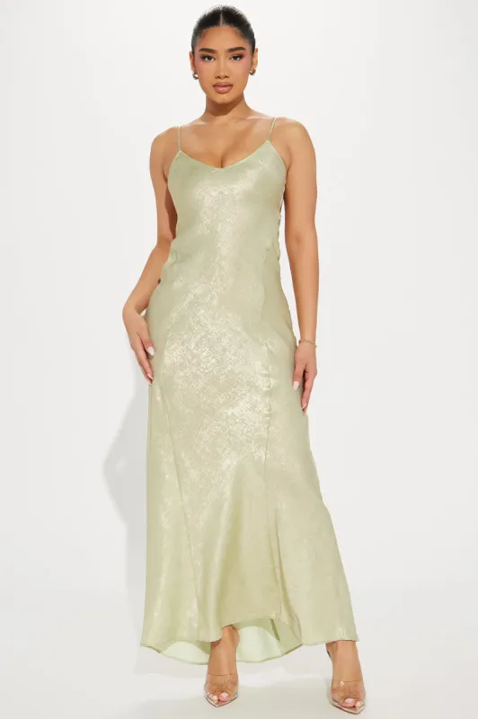 Sadie Metallic Maxi Dress - Sage sold by Fashion Nova