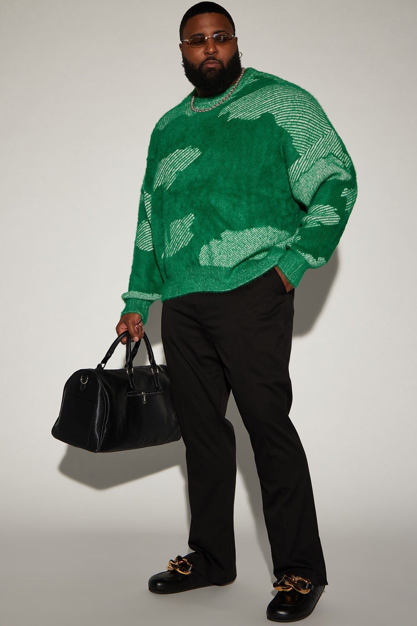 Fuzzy Textured Crewneck Sweater - Green/combo sold by Fashion Nova product image thumbnail 5