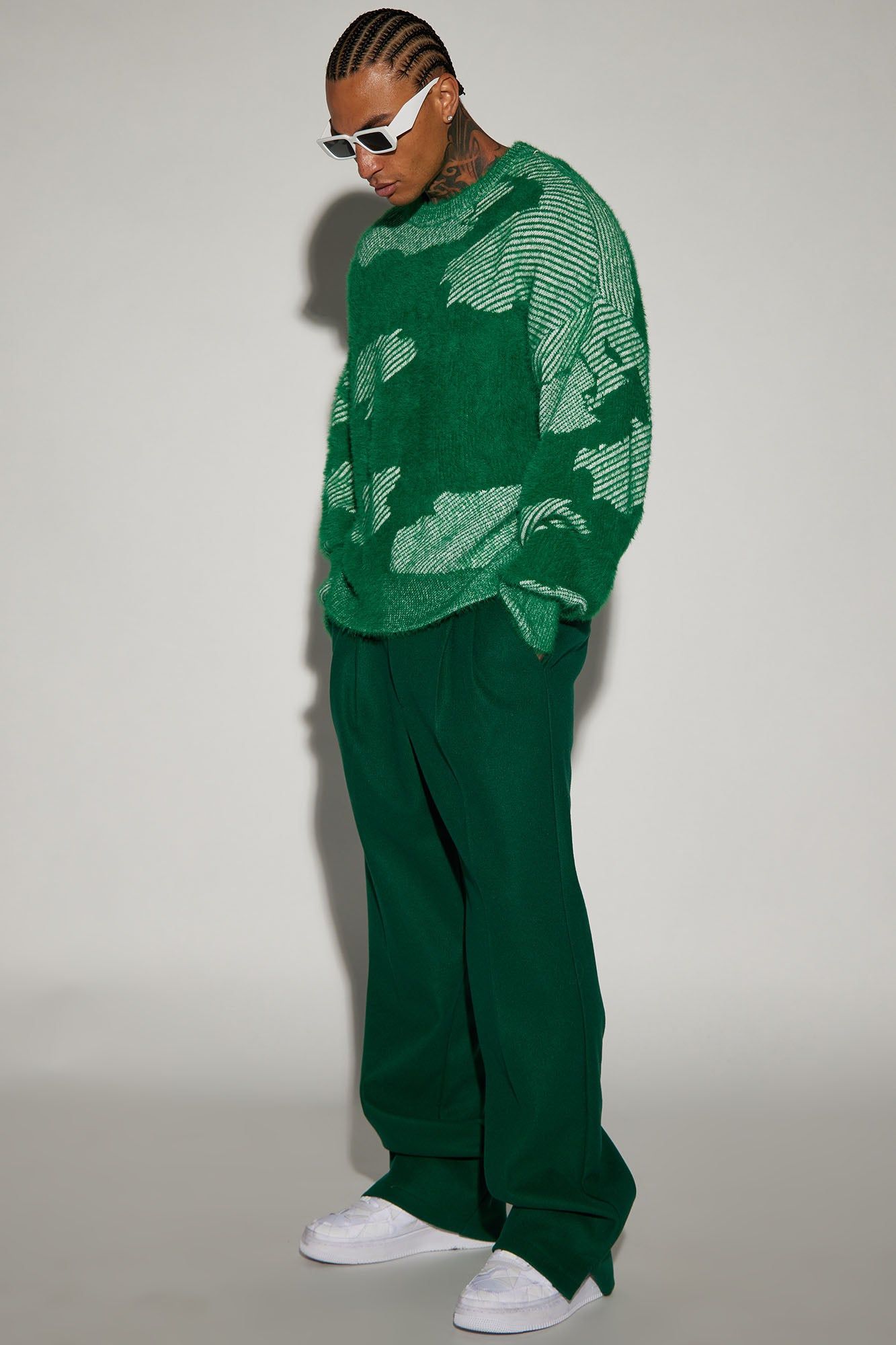 Fuzzy Textured Crewneck Sweater - Green/combo sold by Fashion Nova product image thumbnail 2