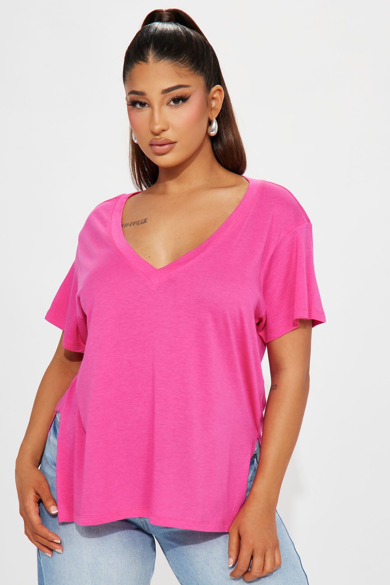 Veronica V-Neck Top - Fuchsia sold by Fashion Nova