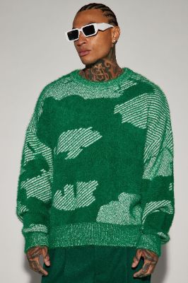 Fuzzy Textured Crewneck Sweater - Green/combo sold by Fashion Nova