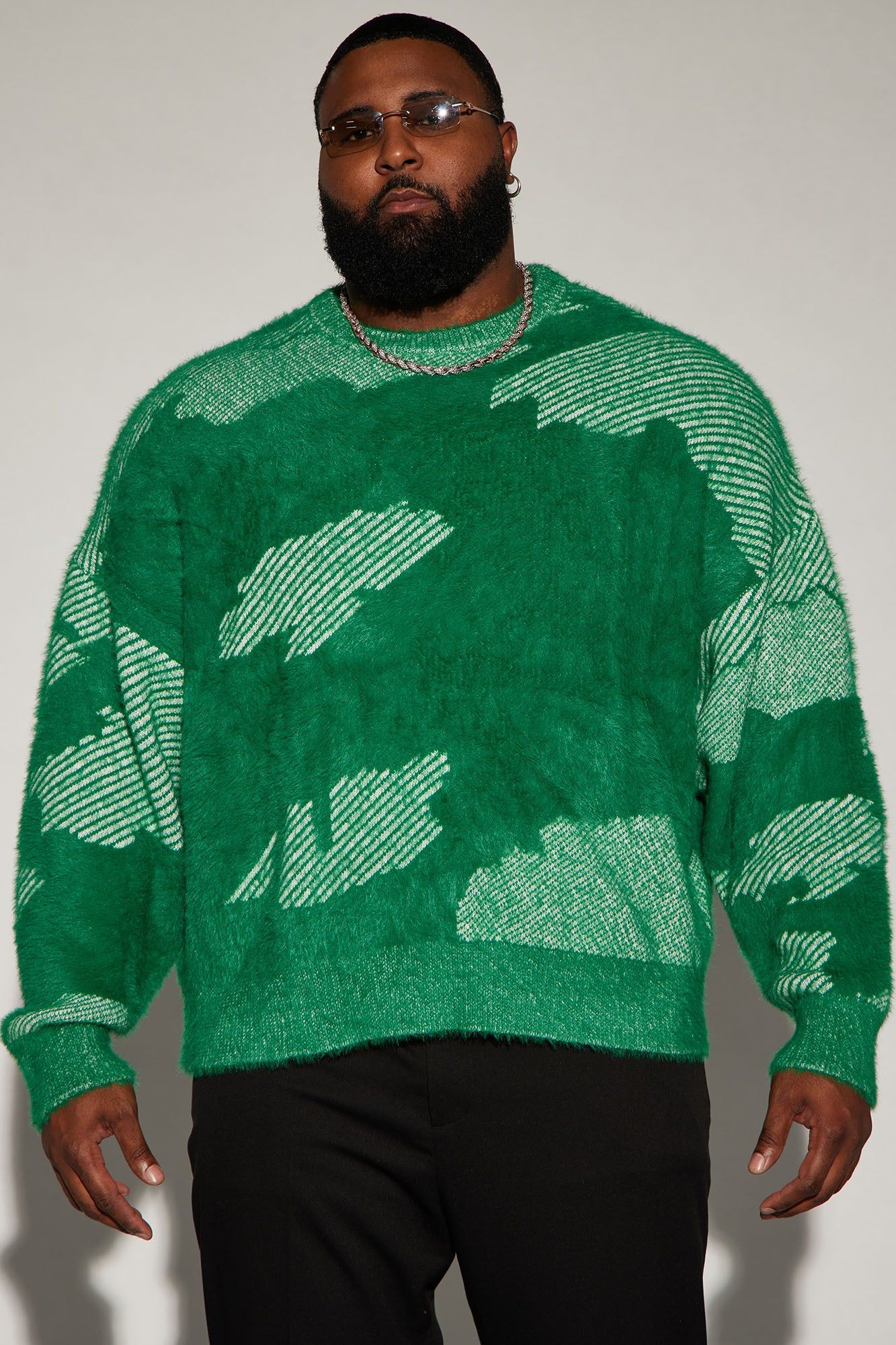 Fuzzy Textured Crewneck Sweater - Green/combo sold by Fashion Nova product image thumbnail 4