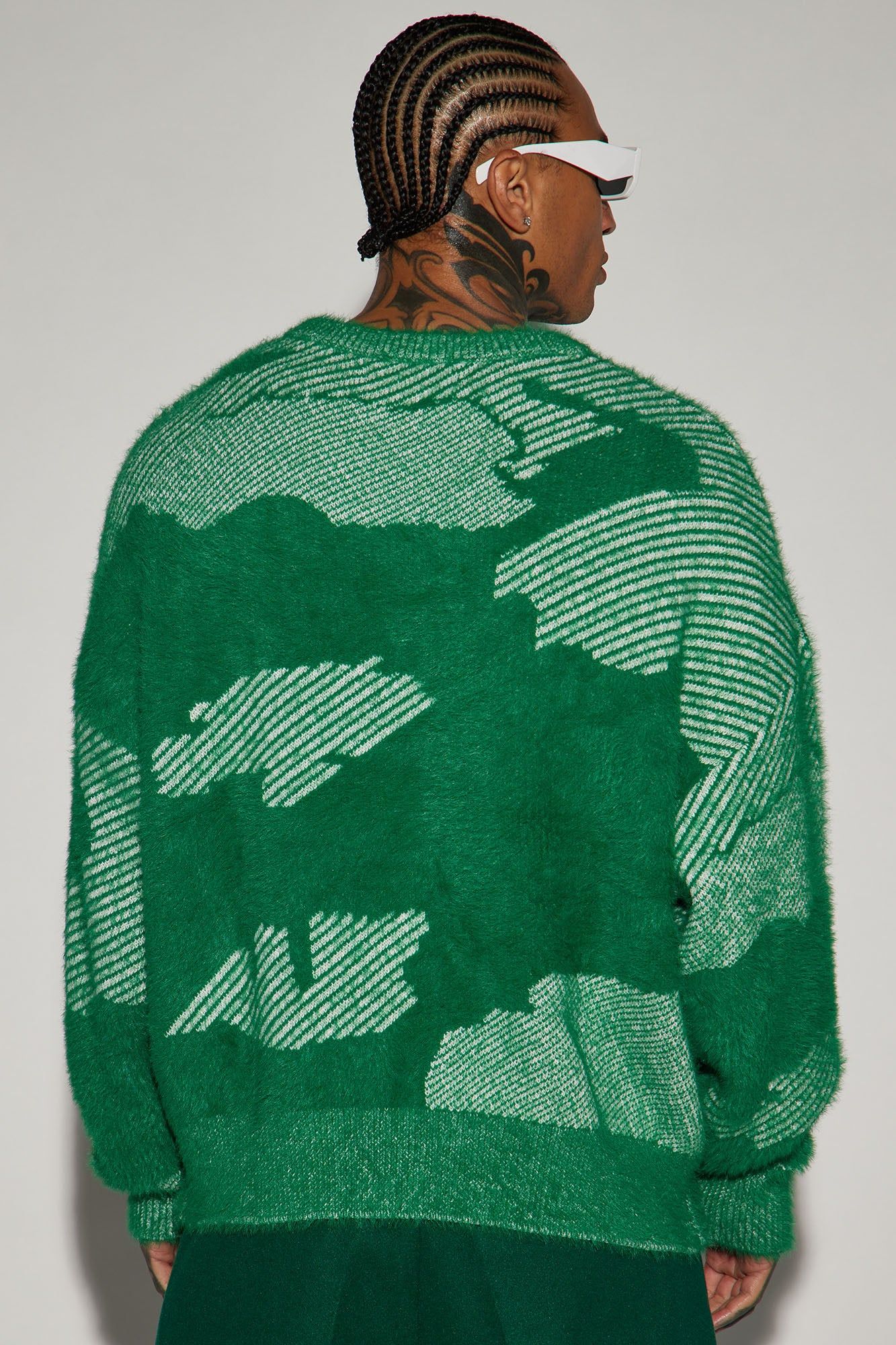 Fuzzy Textured Crewneck Sweater - Green/combo sold by Fashion Nova product image thumbnail 3