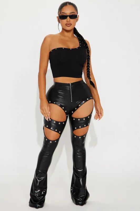 I'm Going Out Coated Flare Pant - Black sold by Fashion Nova