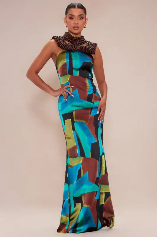 Carolyn Satin Maxi Dress Set - Blue/combo sold by Fashion Nova