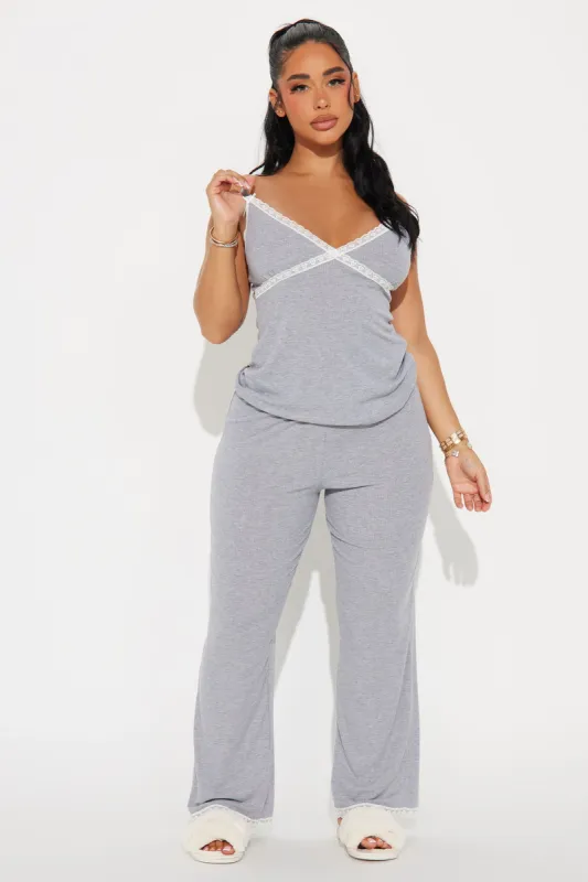 In Your Dreams Ribbed PJ Pant Set - Heather Grey sold by Fashion Nova
