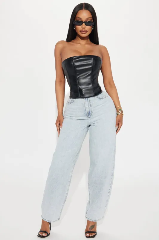 Feel Good Faux Leather Corset Top - Black sold by Fashion Nova