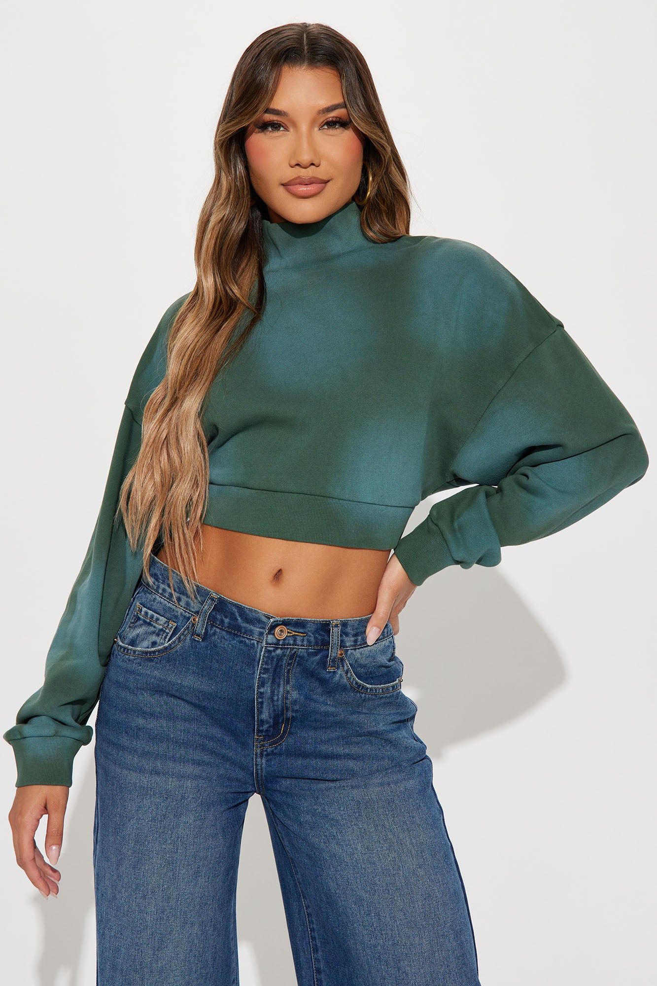Ava Washed Cropped Pull Over - Hunter sold by Fashion Nova