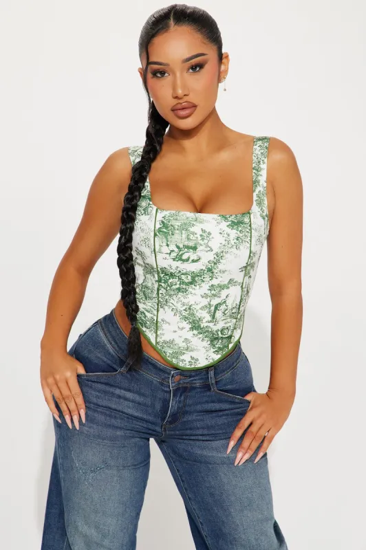 Where You Left Me Corset Top - Green/combo sold by Fashion Nova