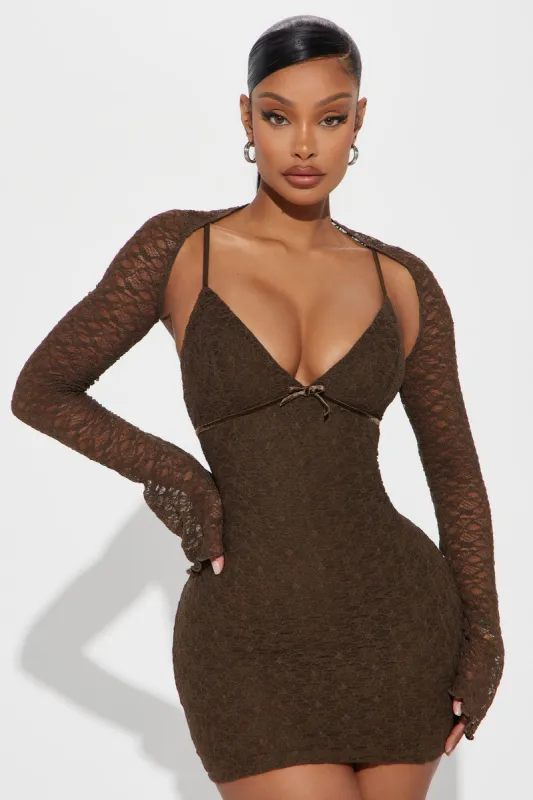 Lace Micro Mini and bolero dress set - Chocolate sold by Fashion Nova