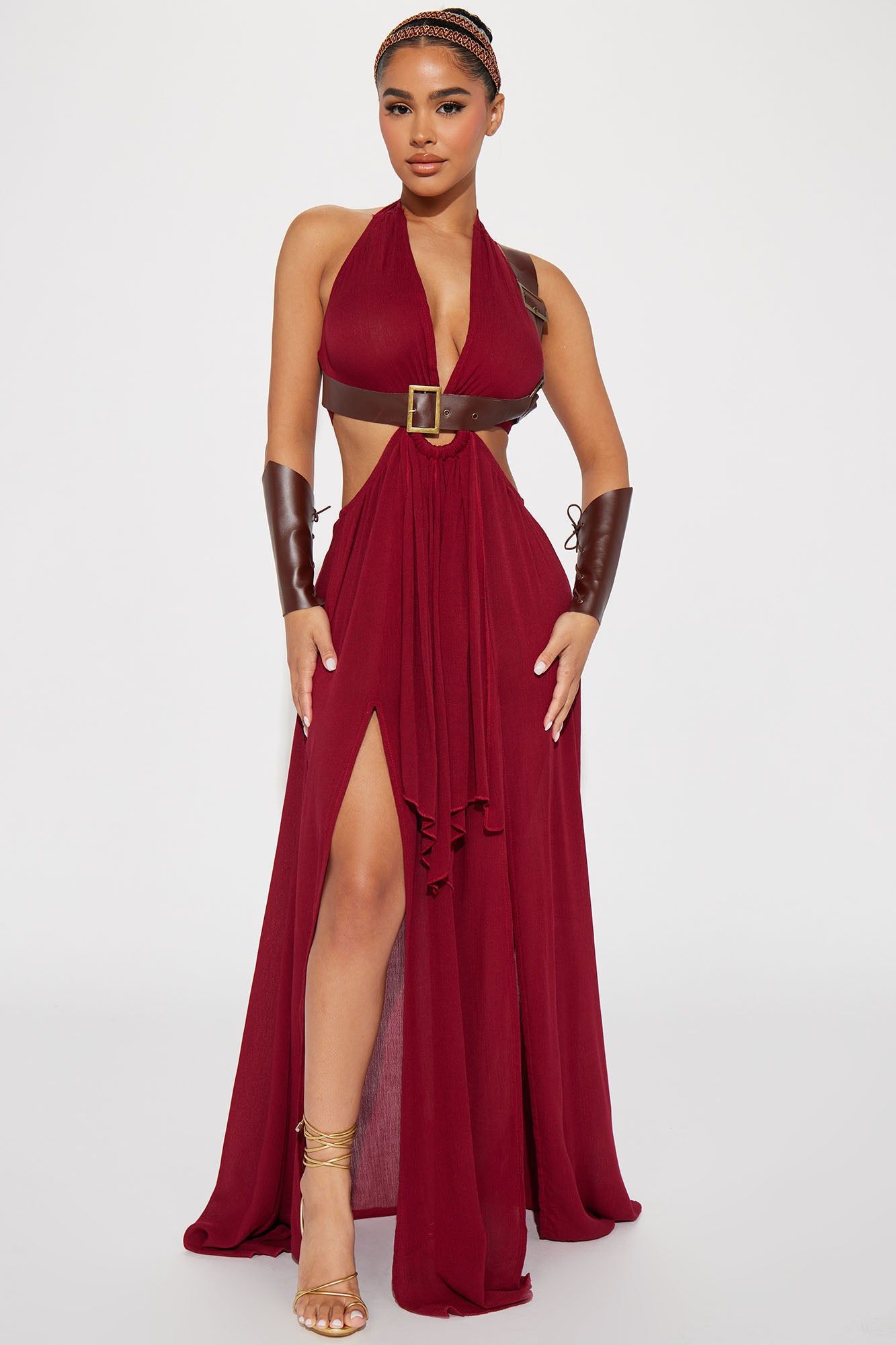 Warrior Princess 4 Piece Costume Set - Burgundy sold by Fashion Nova