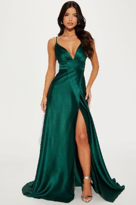 Ashlynn Satin Gown - Hunter sold by Fashion Nova