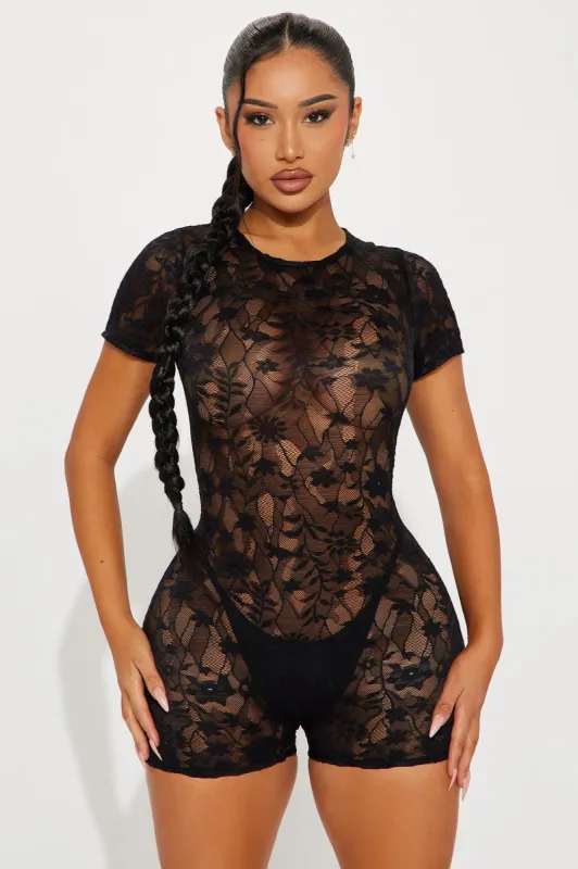 Your Fantasy Lace Romper - Black sold by Fashion Nova