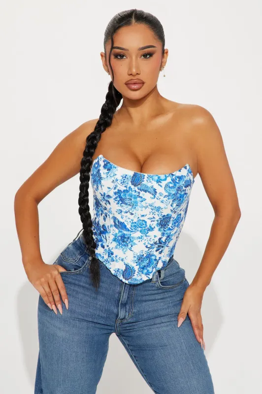 All My Life Floral Corset Top - Blue/combo sold by Fashion Nova