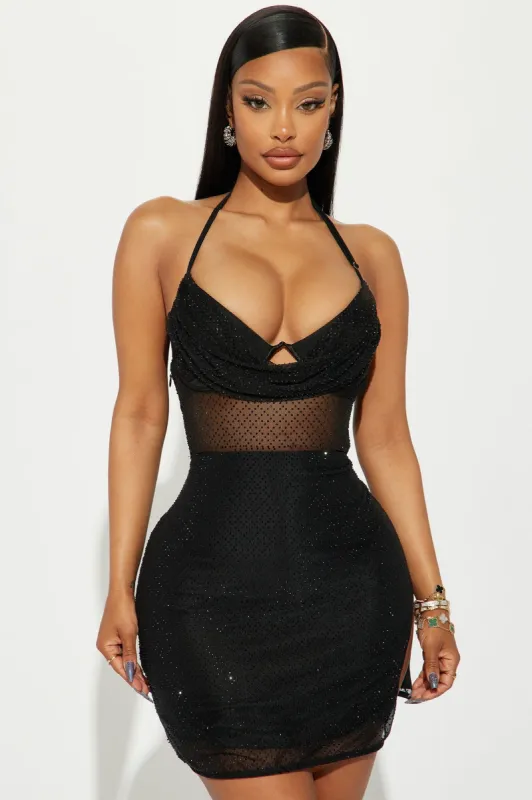 Celine Embellished Mesh Mini Dress - Black sold by Fashion Nova