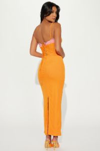 Colette Mesh Maxi Dress - Orange/combo sold by Fashion Nova