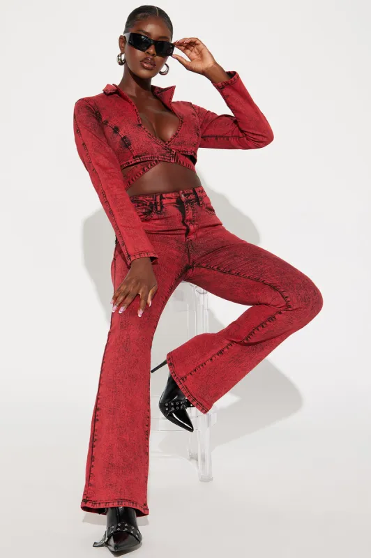 Billie Denim Jumpsuit - Red made by Fashion Nova