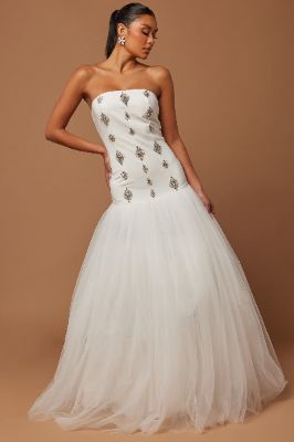 Dinah Embellished Tulle Gown - White sold by Fashion Nova