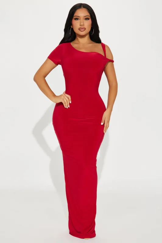 Olympia Twist one shoulder Maxi Dress - Red sold by Fashion Nova