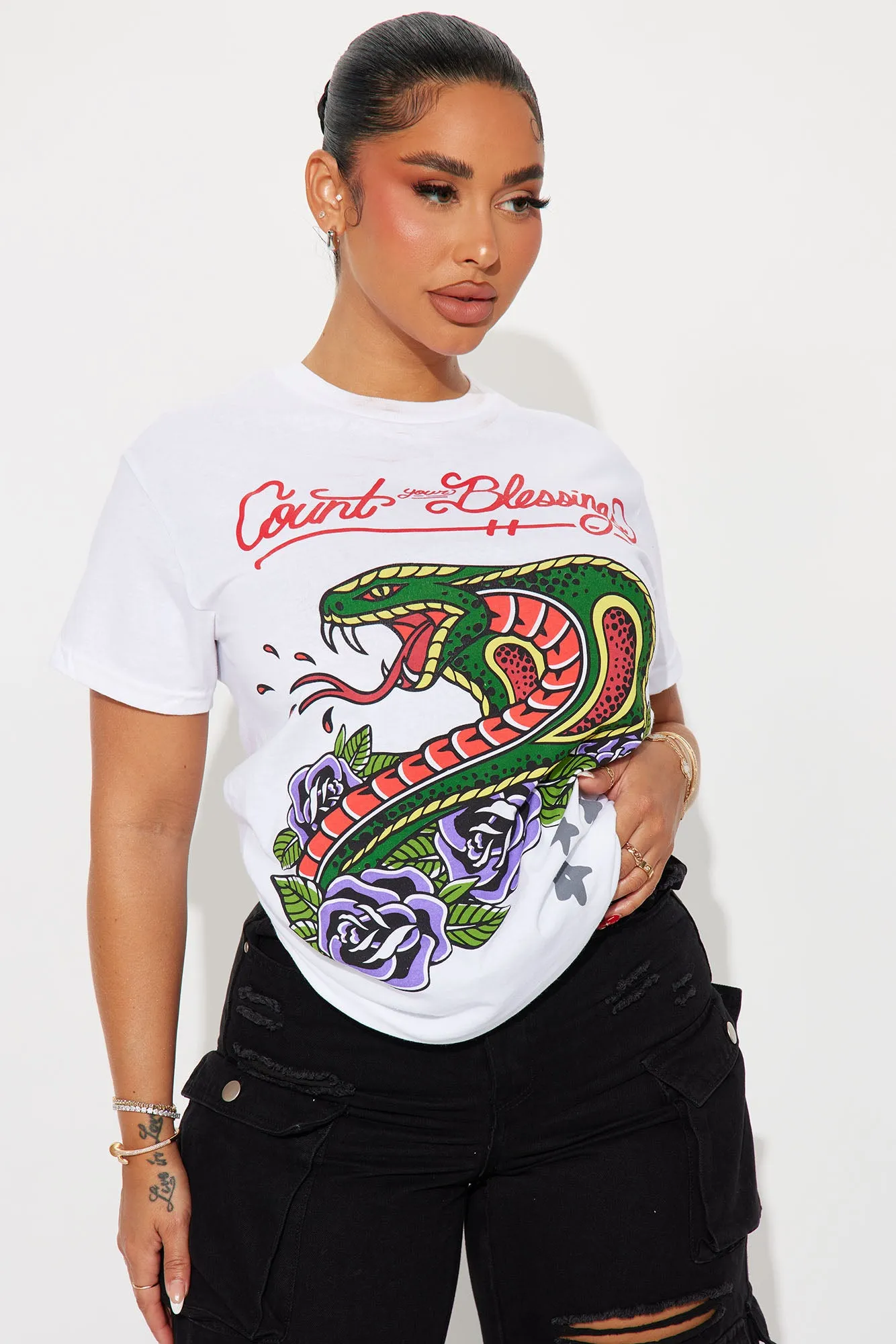 Count Your Blessings Cobra Graphic Tee - White sold by Fashion Nova