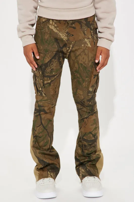 Mini All Over Print Stacked Twill Flare Pant - Brown Combo sold by Fashion Nova