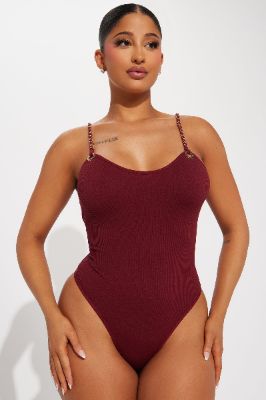 Genesis Chain Strap Bodysuit - Wine sold by Fashion Nova
