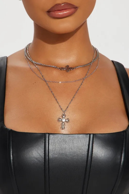 Listen To My Prayers Layered Necklace - Silver sold by Fashion Nova