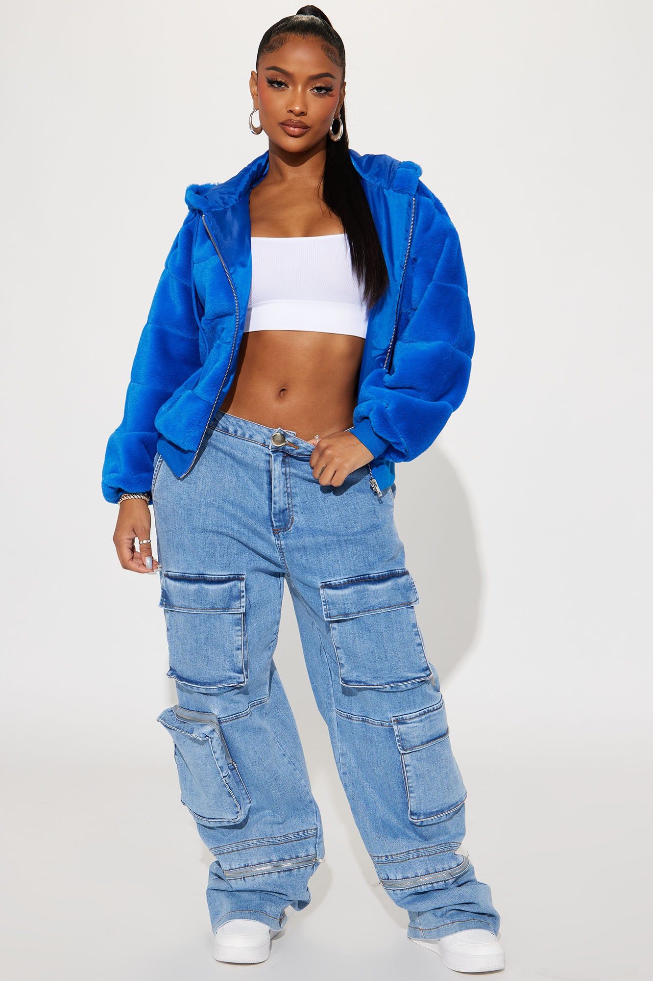 So Delighted Faux Fur Puffer Jacket - Blue sold by Fashion Nova product image thumbnail 2