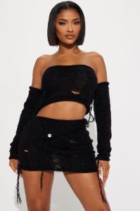 Kailee Crochet Skirt Set - Black sold by Fashion Nova