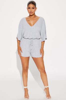 Praise Me Ribbed Romper - Heather Grey sold by Fashion Nova